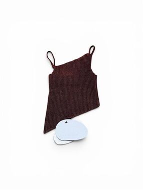 Isa Boulder Asymmetric Shimmery Wine Red Tank Top